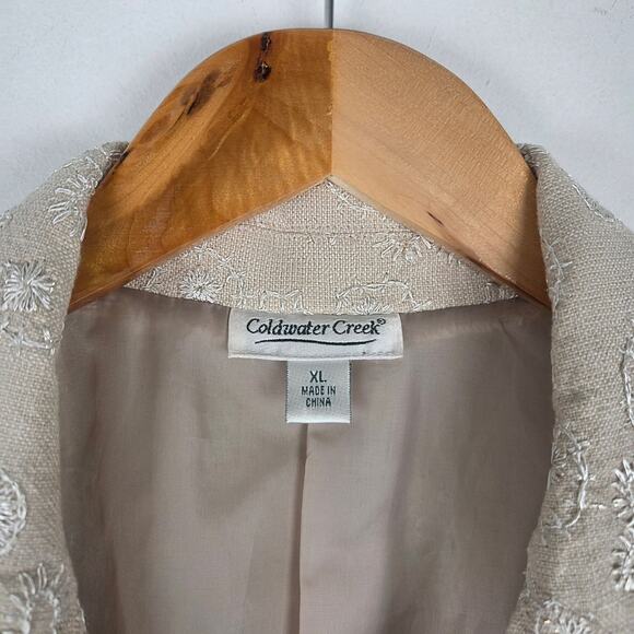 Coldwater Creek Beige Floral Embroidered Linen Blend Two-Button Blazer Size XL - Picture 7 of 10